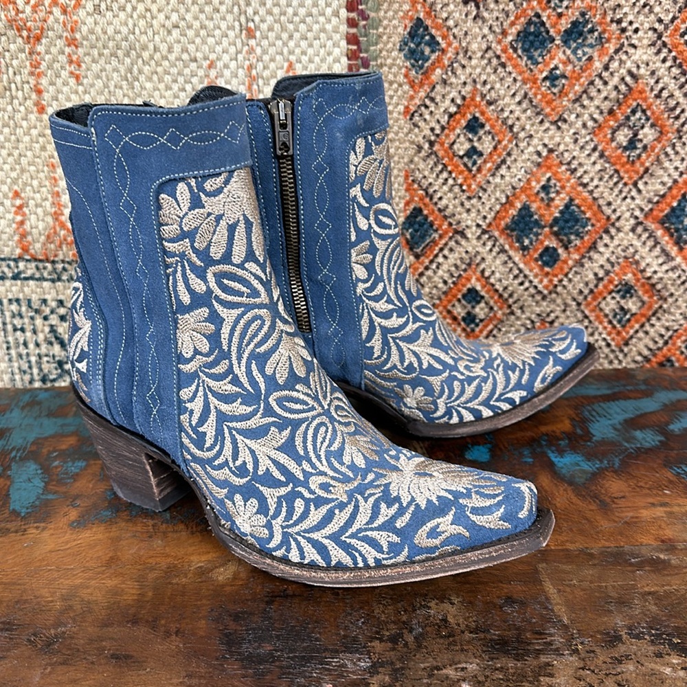 Old Gringo Blue and Silver Ankle Boots